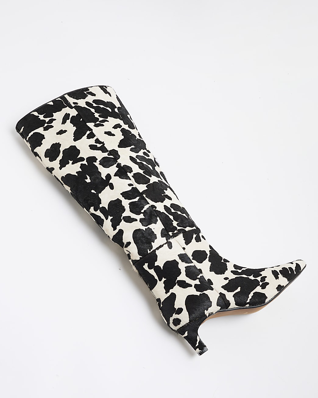 White Cow Print Leather Knee High Boots | River Island (UK & IE)