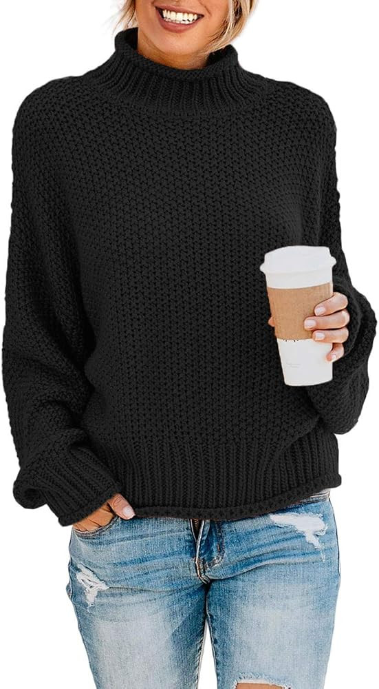 Dokotoo Womens 2024 Winter Fall Solid Turtleneck High Neck Balloon Long Sleeve Sweaters Pullover ... | Amazon (US)
