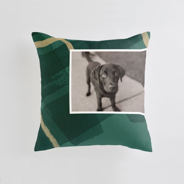 "Painted Holiday Plaid" - Customizable Medium 20 Inch Photo Pillow in Green by Shannon Chen of Fo... | Minted