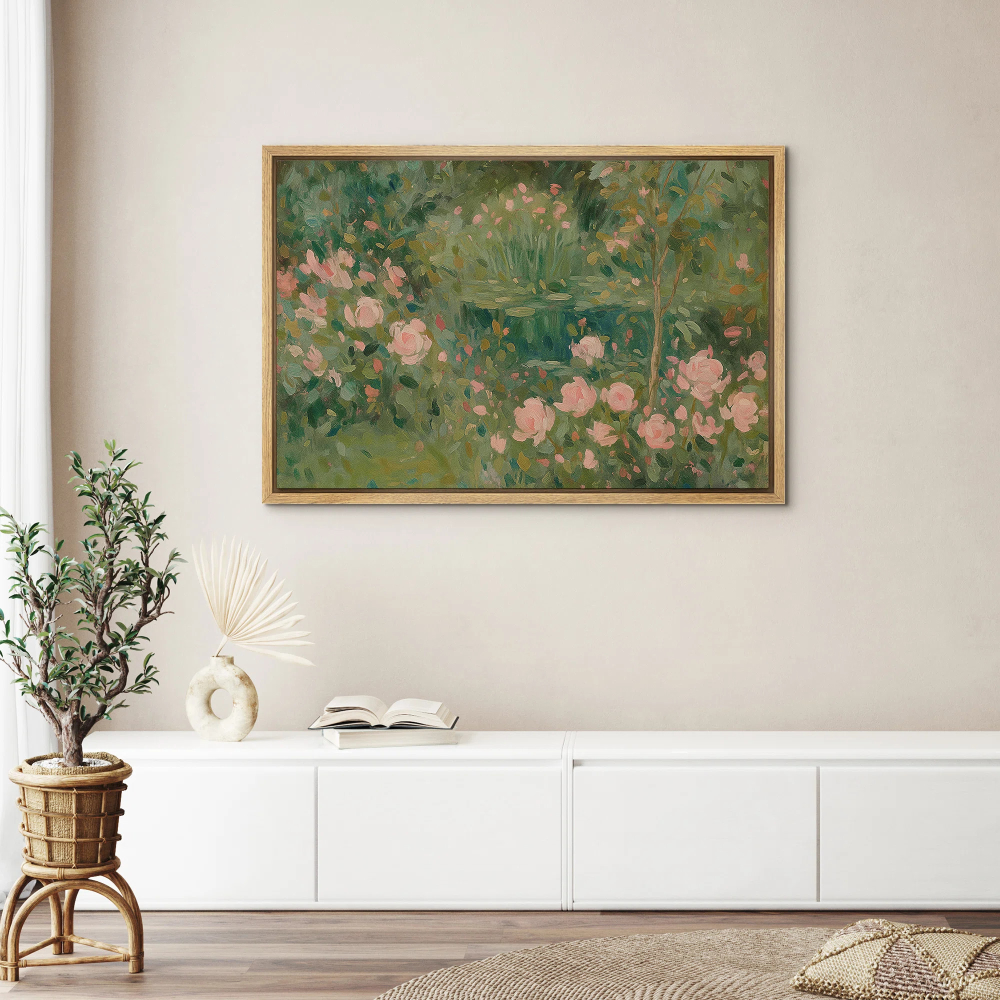 Framed Canvas Wall Art Print - Vintage Abstract Floral Botanical Landscape Artwork Living Room Mo... | Wayfair North America