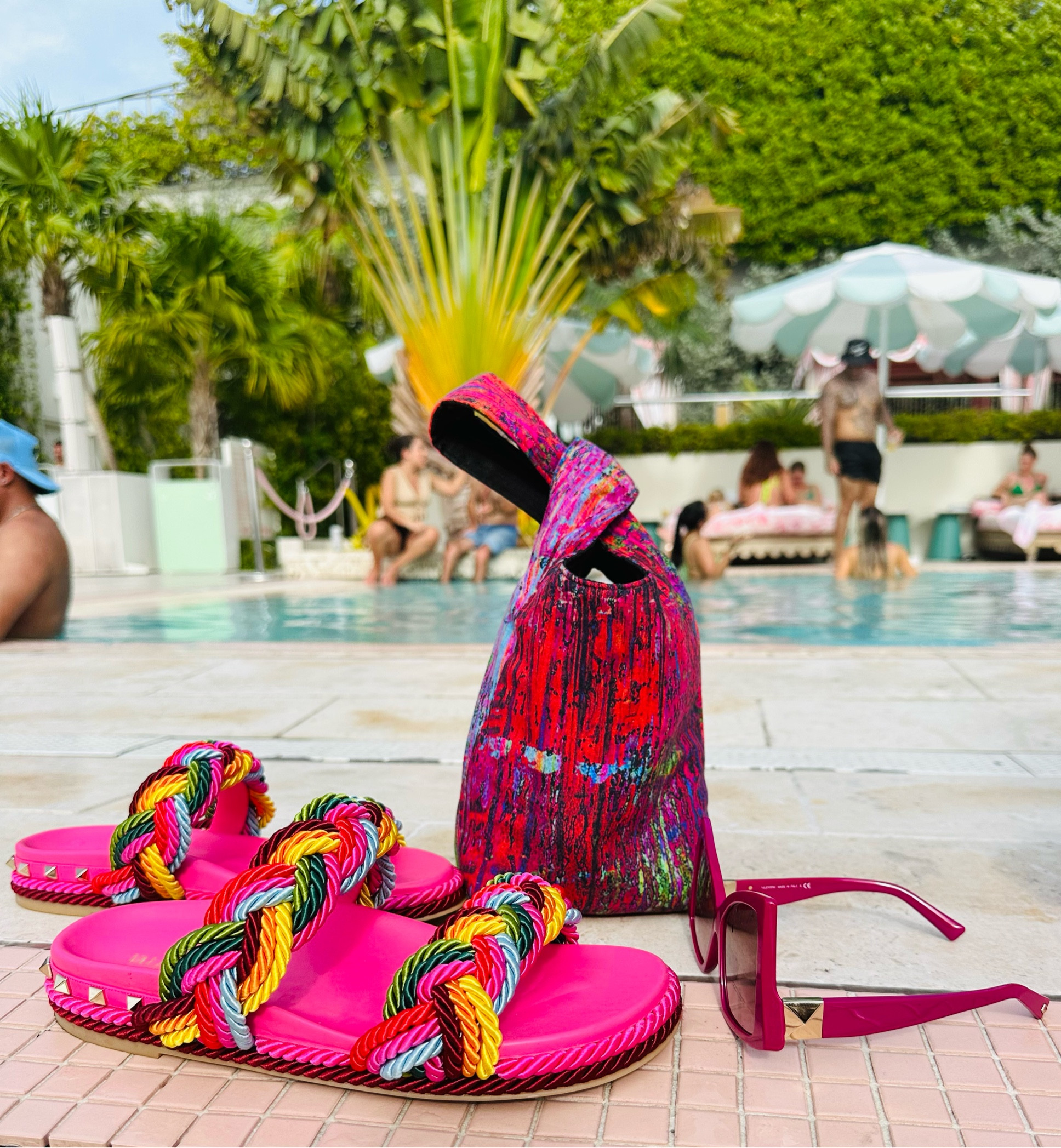 The Valentino Rope Sandals and Valentino Tock Stud Butterfly Sunglasses is a summer favorite of mine. Slides run true to size. 