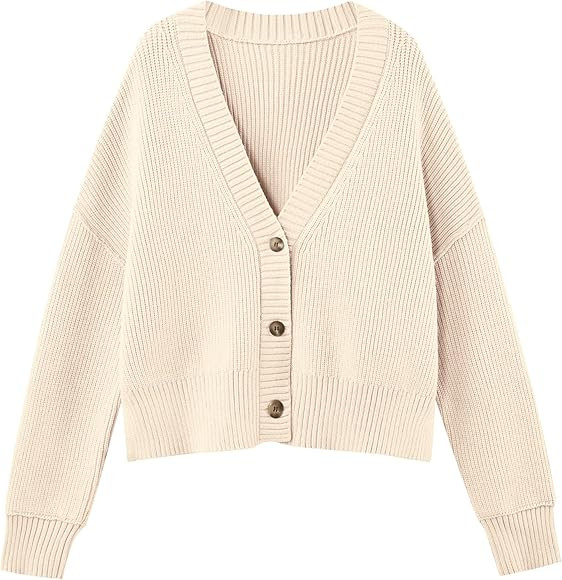 LILLUSORY Women's Lightweight Cropped Cardigan 2023 Open Front Button Sweaters V Neck Cardigans K... | Amazon (US)