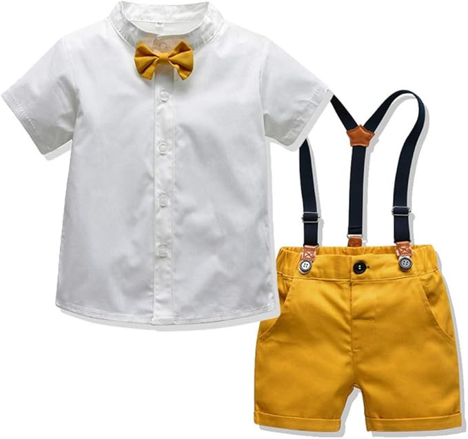 Tem Doger Baby Little Boys Summer Outfit Shirt Bowtie Vest Suspender Pants Shorts Gentleman Set O... | Amazon (US)
