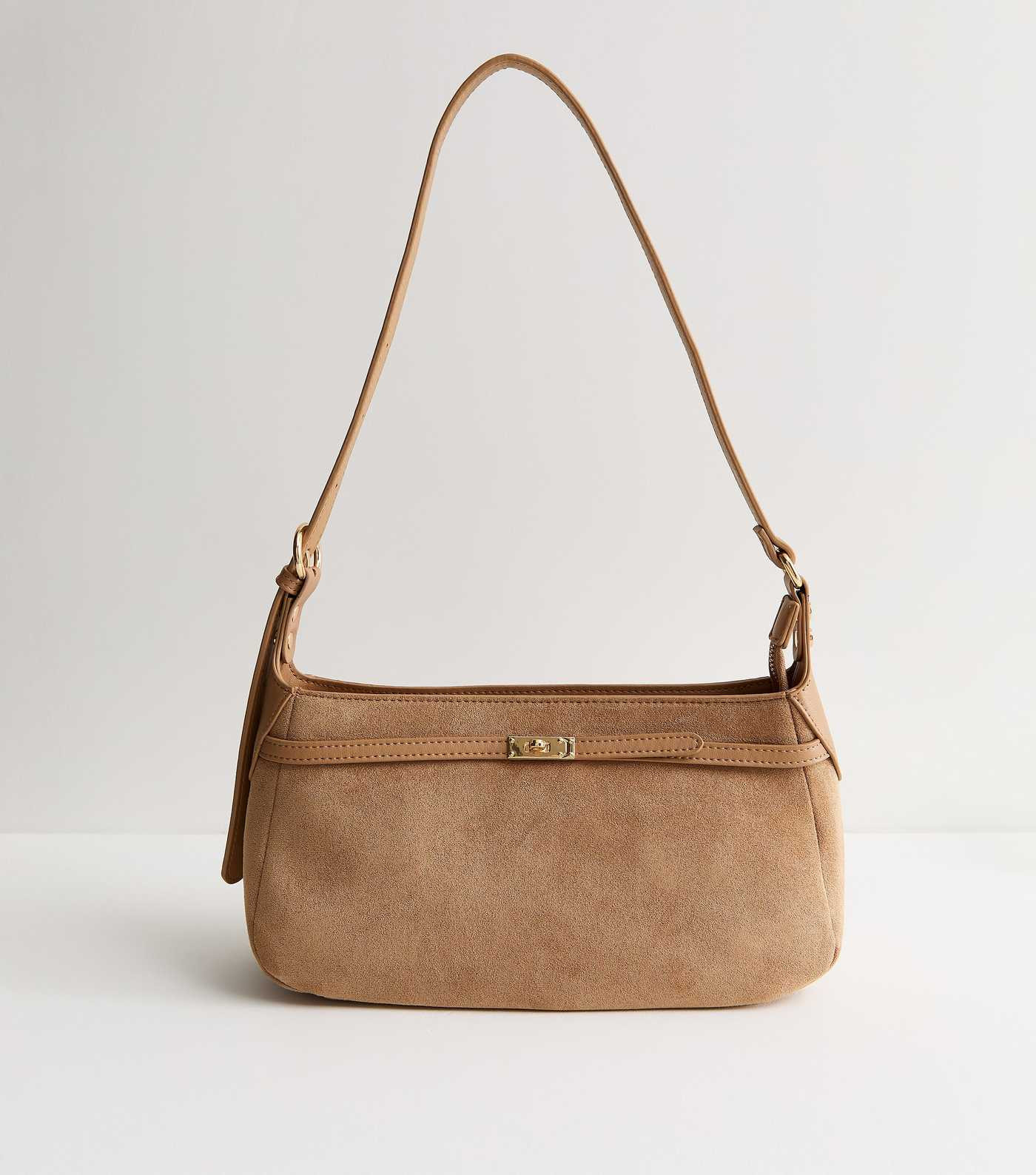 Camel Faux Suede Belted Turn Lock Shoulder Bag | New Look | New Look (UK)