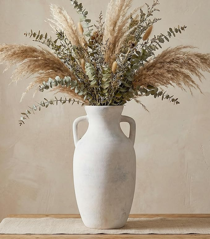 Amazon.com: Ceramic Flower Vase with Handles, Neutral Tall Clay Decorative Terracotta Vases Farmh... | Amazon (US)