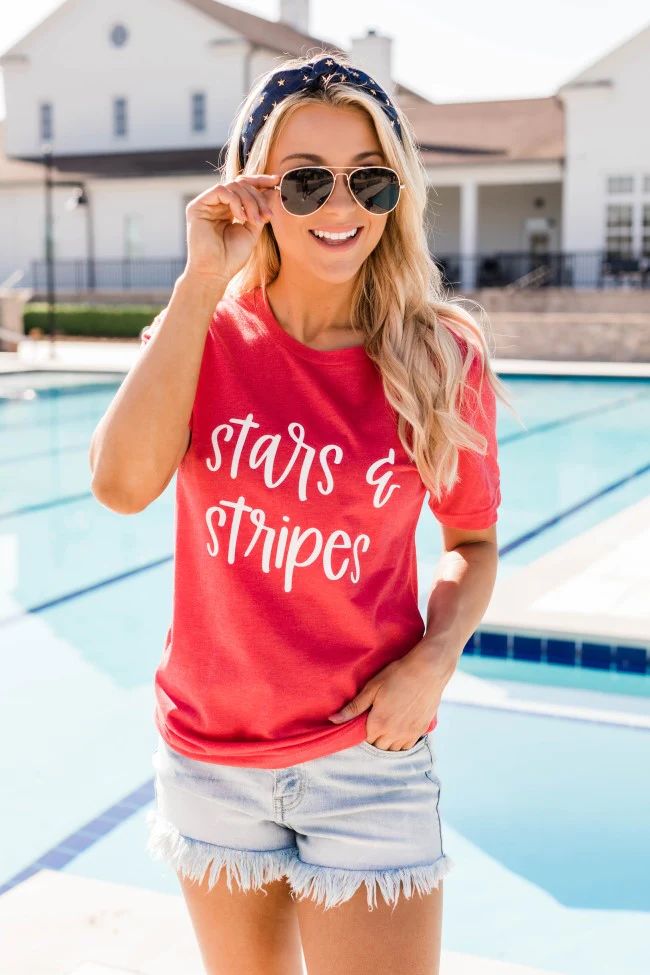 Stars And Stripes Graphic Tee Vintage Red | Pink Lily