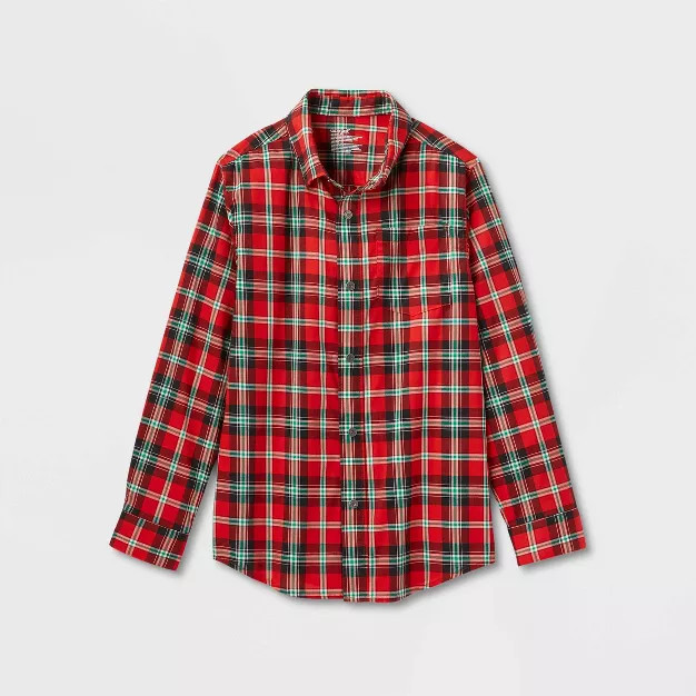 Boys' Adaptive Long Sleeve Woven Button-Down Shirt - Cat & Jack™ Red | Target