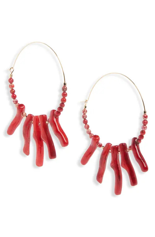 Isabel Marant Jolana Coral Beaded Hoop Earrings in Red at Nordstrom | Nordstrom