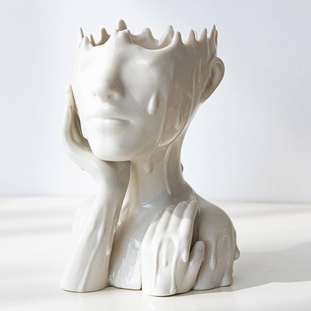 White Ceramic Face Vase for Flowers, Female Form Half Body Bust Vases, Unique Head Vase, Boho Fem... | Amazon (US)