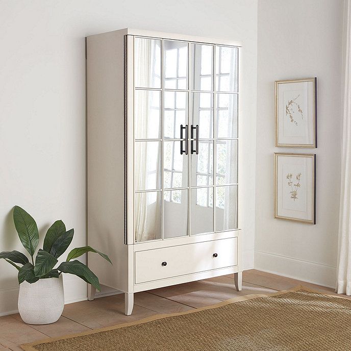 Lyon Armoire with Mirrored Bi-Fold Doors Off-White Cabinet | Ballard Designs, Inc.