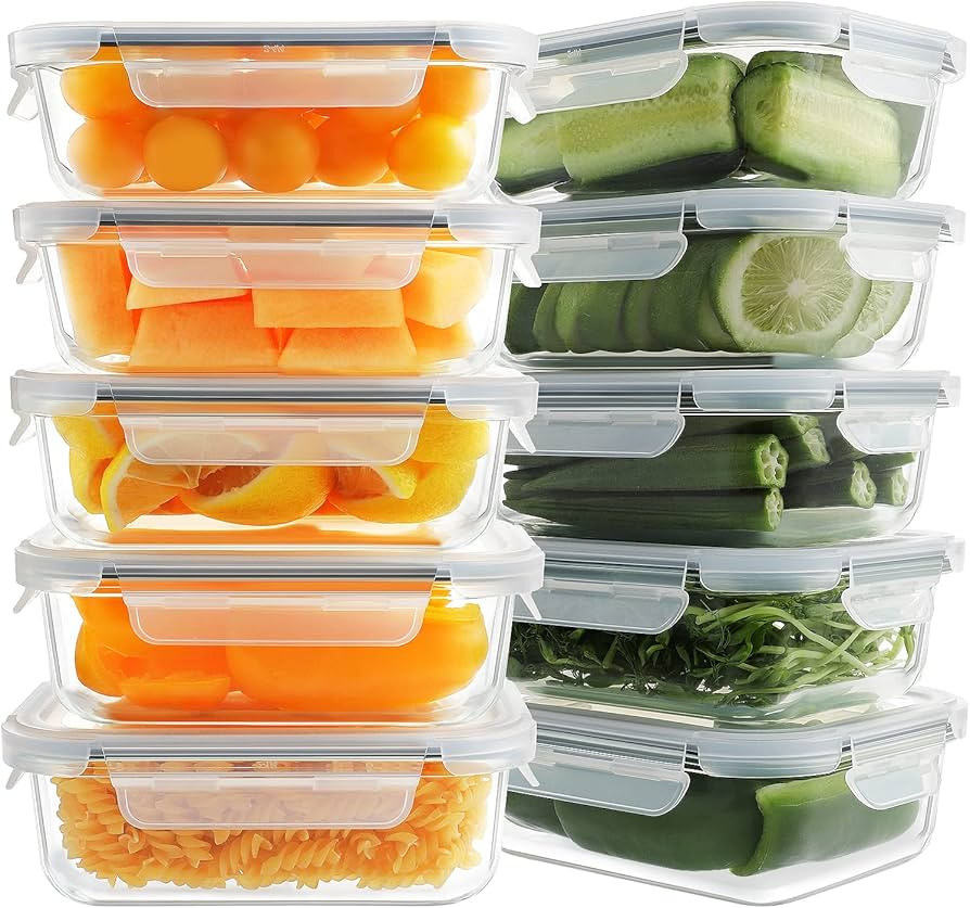 HOMBERKING 10 Pack Glass Meal Prep Containers, Glass Food Storage Containers with Lids, Airtight ... | Amazon (US)
