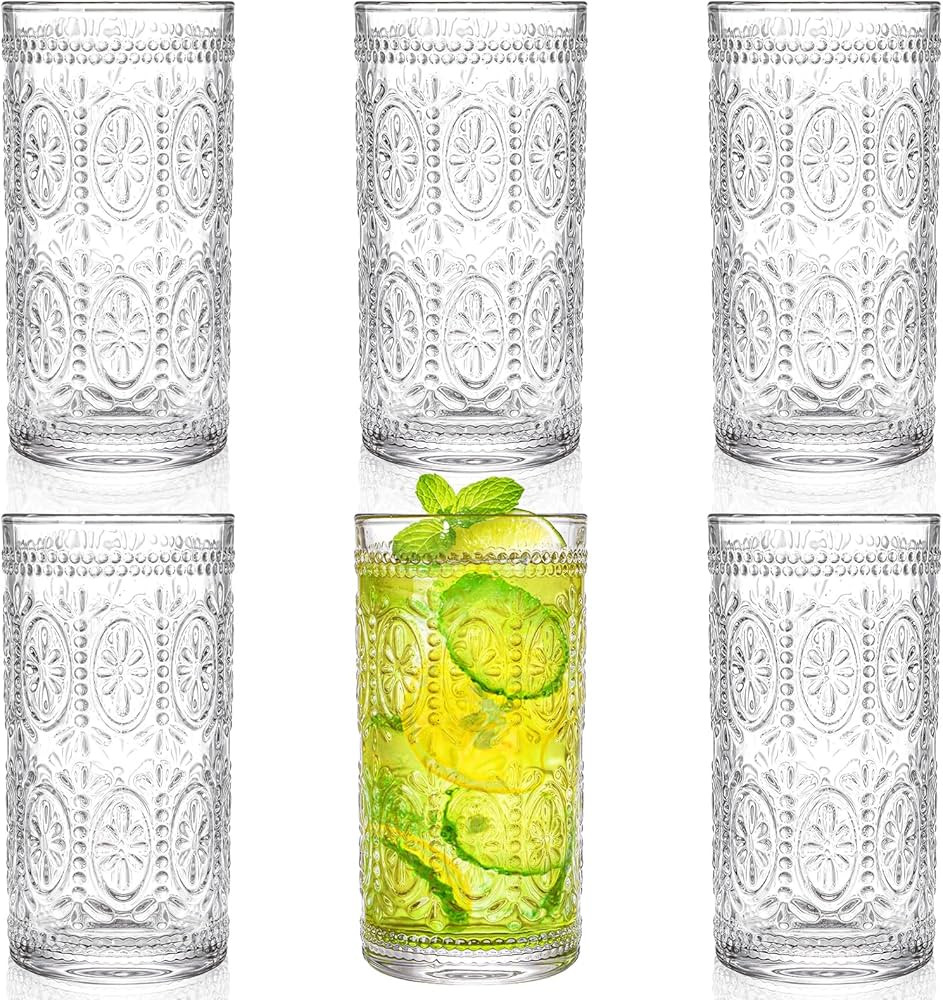 Bekith 6 Pack 12 oz Romantic Water Glasses, Premium Drinking Glasses Tumblers for Beverages, Beer... | Amazon (US)