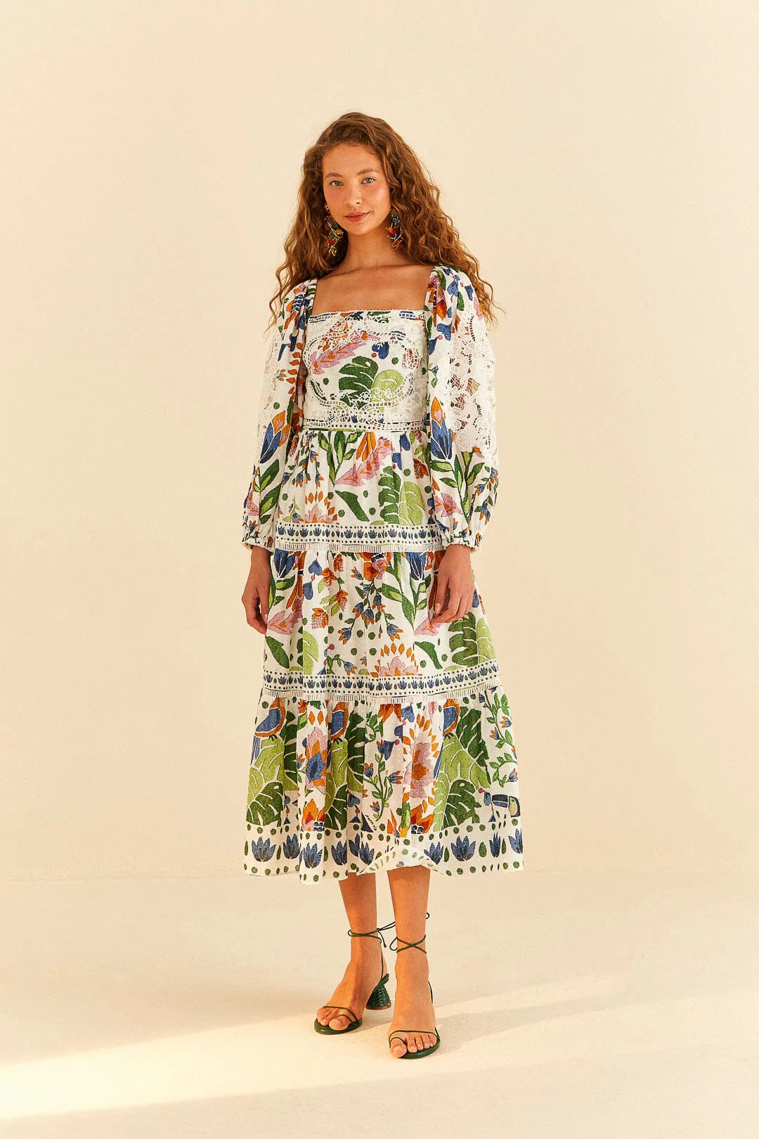 White Summer Garden Midi Dress | FarmRio (US)