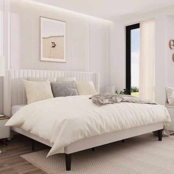 Michiharu Upholstered Platform Bed with Wingback | Wayfair North America