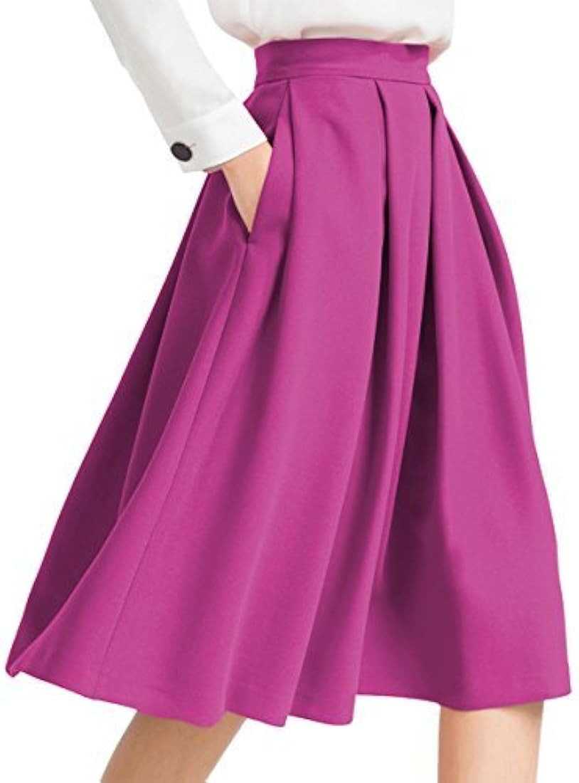 Yige Women's High Waist Flared Skirt Pleated Midi Skirt with Pocket | Amazon (US)