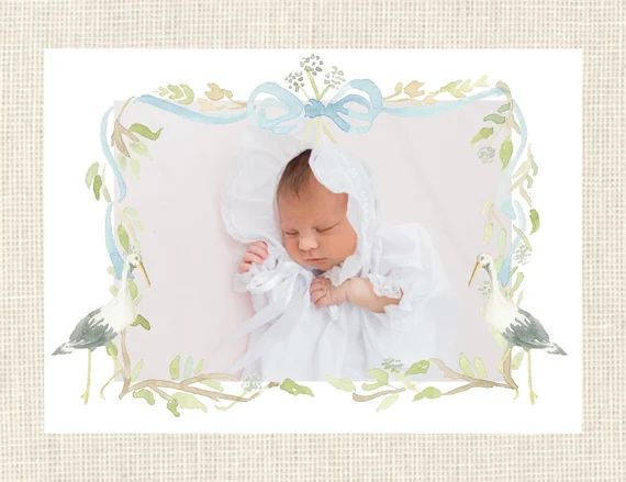 Watercolor Baby Boy Floral Stork Birth Announcement   Two | Etsy | Etsy (US)