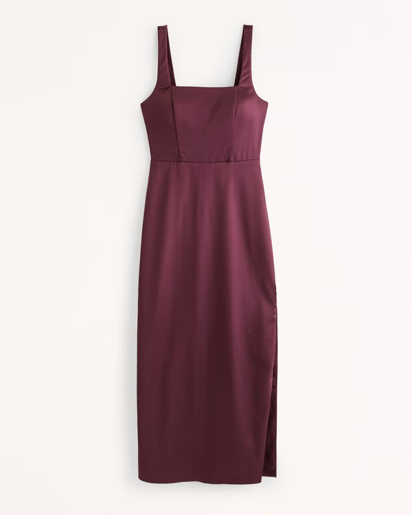 Women's Sculpting Stretch Satin Midi Dress | Women's Dresses & Jumpsuits | Abercrombie.com | Abercrombie & Fitch (US)