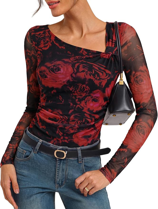 GRACE KARIN 2026 Womens Mesh Boho Tops Dressy Casual Blouses Fall Clothes | Long Sleeve Shirts, F... | Amazon (US)