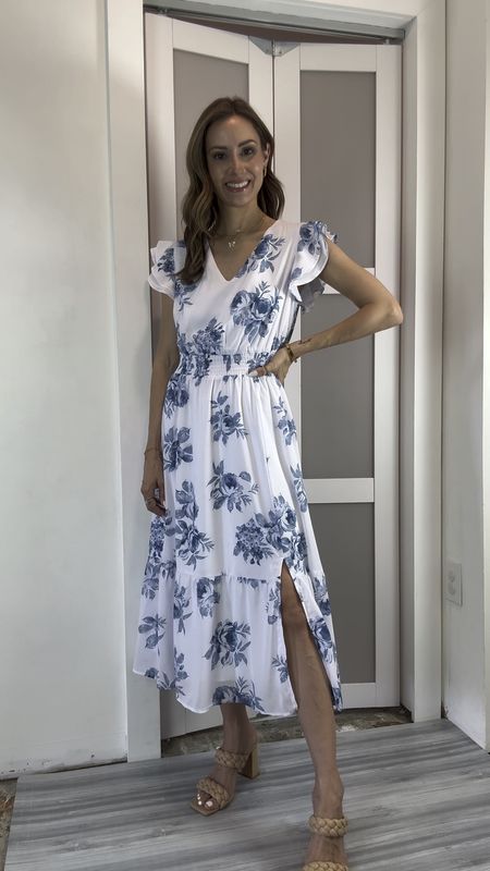 Promo code: D6PEKL4N for 10% off the dress!! This blue toile floral dress is so pretty! It has ruffle sleeves, ruching around the middle for comfort, a modest slit to the left knee and the back toes at the top for an adjustable shoulder width. It’s also fully lined. I’m wearing a size small. If in between sizes, you can size down!! This makes a great dressy vacation dress, wedding guest dress, brunch dress, baby boy shower dress, etc  

#LTKVideo #LTKParties #LTKFindsUnder50