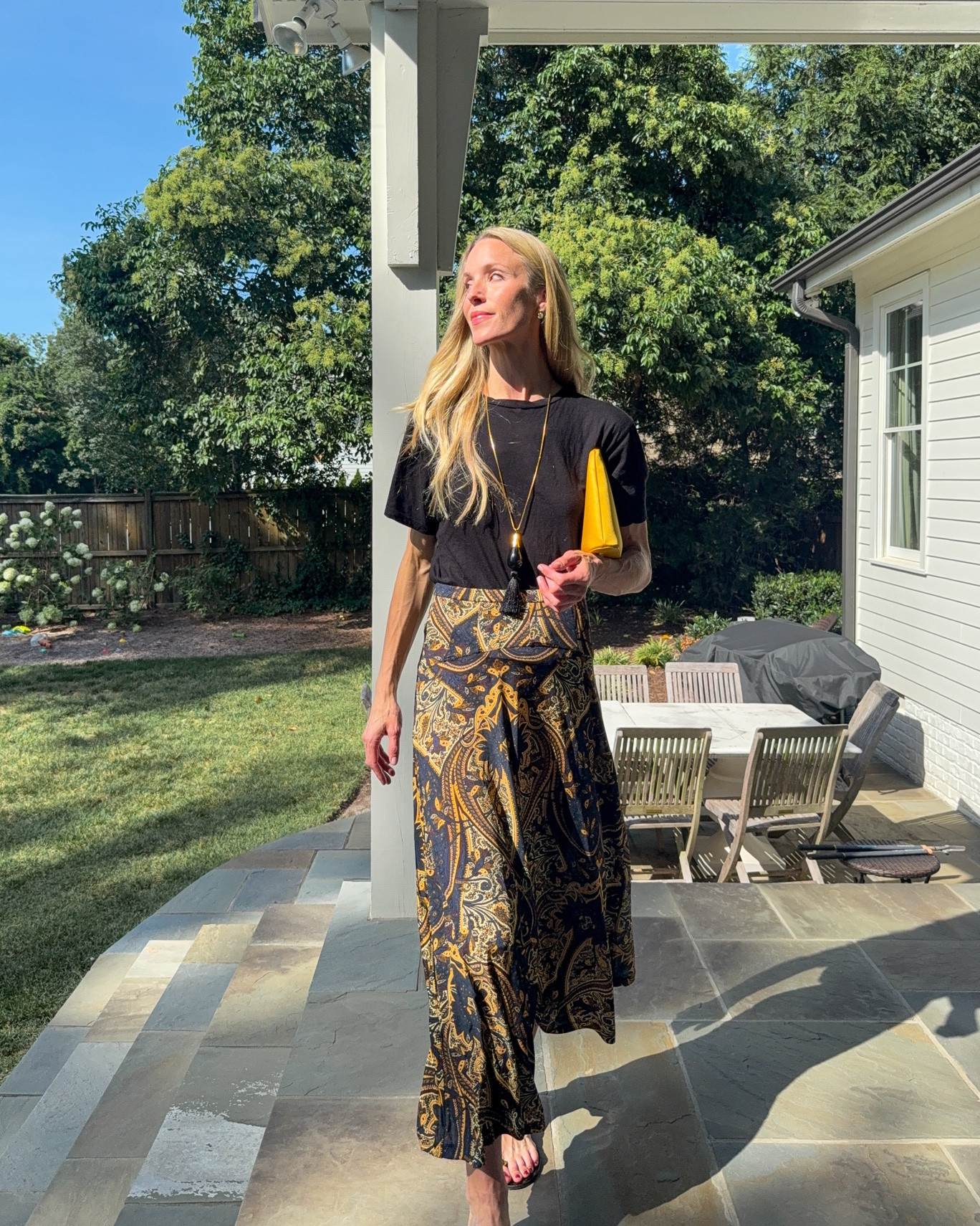 Transitional style ✨ This skirt is so flowy and light but not too delicate. Perfect for now, fall, and even Thanksgiving! Size XS skirt, shirt is old goop, sandals TTS

summer to fall outfits, fall skirt, black tshirt, black tee, transitional outfit, fall transition outfits, fall maxi skirt, casual fall outfits, summer to fall style

#LTKgrwm #LTKootd #LTKSeasonal