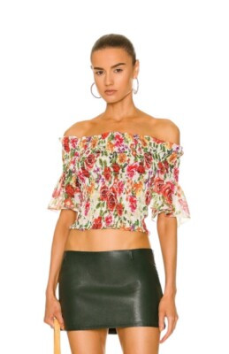 L'AGENCE Bexley Off The Shoulder Smocked Top Bright Floral Print Small  | eBay | eBay US