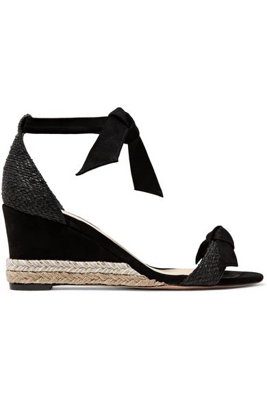 Clarita bow-embellished suede and raffia espadrille wedge sandals | NET-A-PORTER (US)