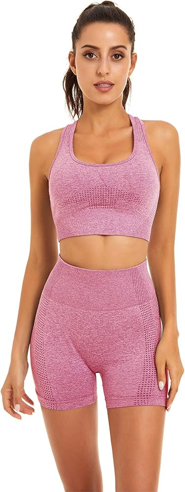 Toplook Women Seamless Yoga Workout Set 2 Piece Outfits Gym Shorts Sports Bra | Amazon (US)