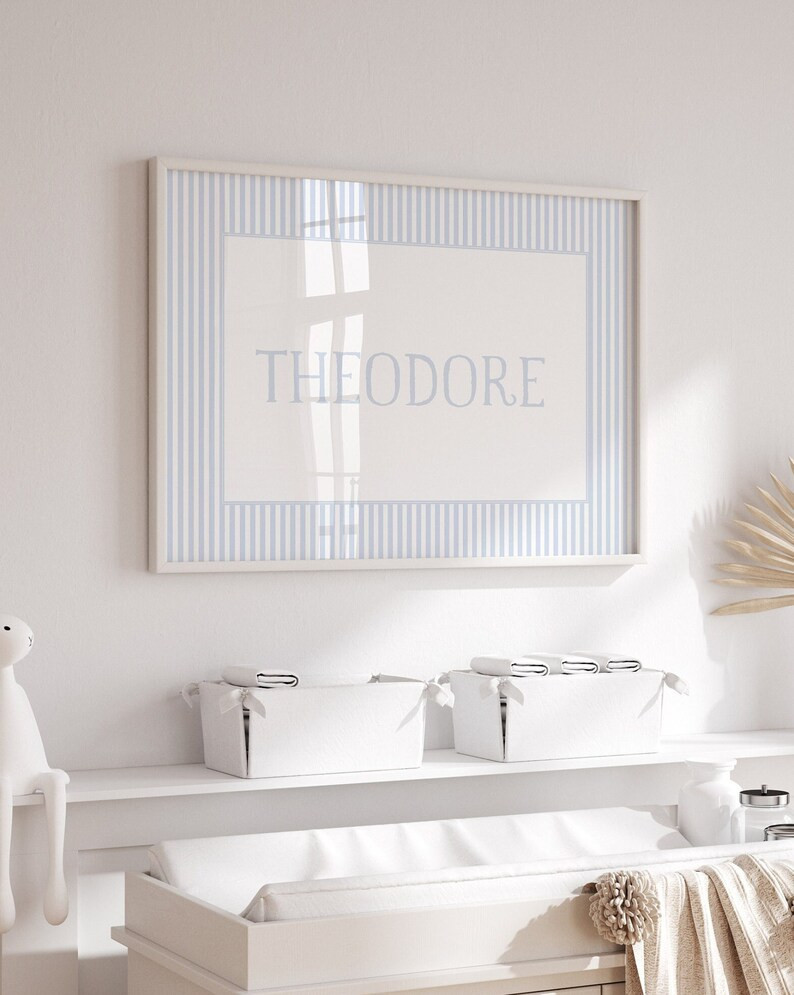 Classic Baby Boy White & Blue Nursery Decor Boy Blue Nursery Wall Art Name Nursery Art Personaliz... | Etsy (US)