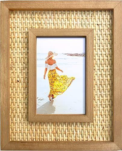 Fairwood Way Rattan and Wood Picture Frame - Boho or Coastal or Beach Photo Frame - Tabletop Stand a | Amazon (US)