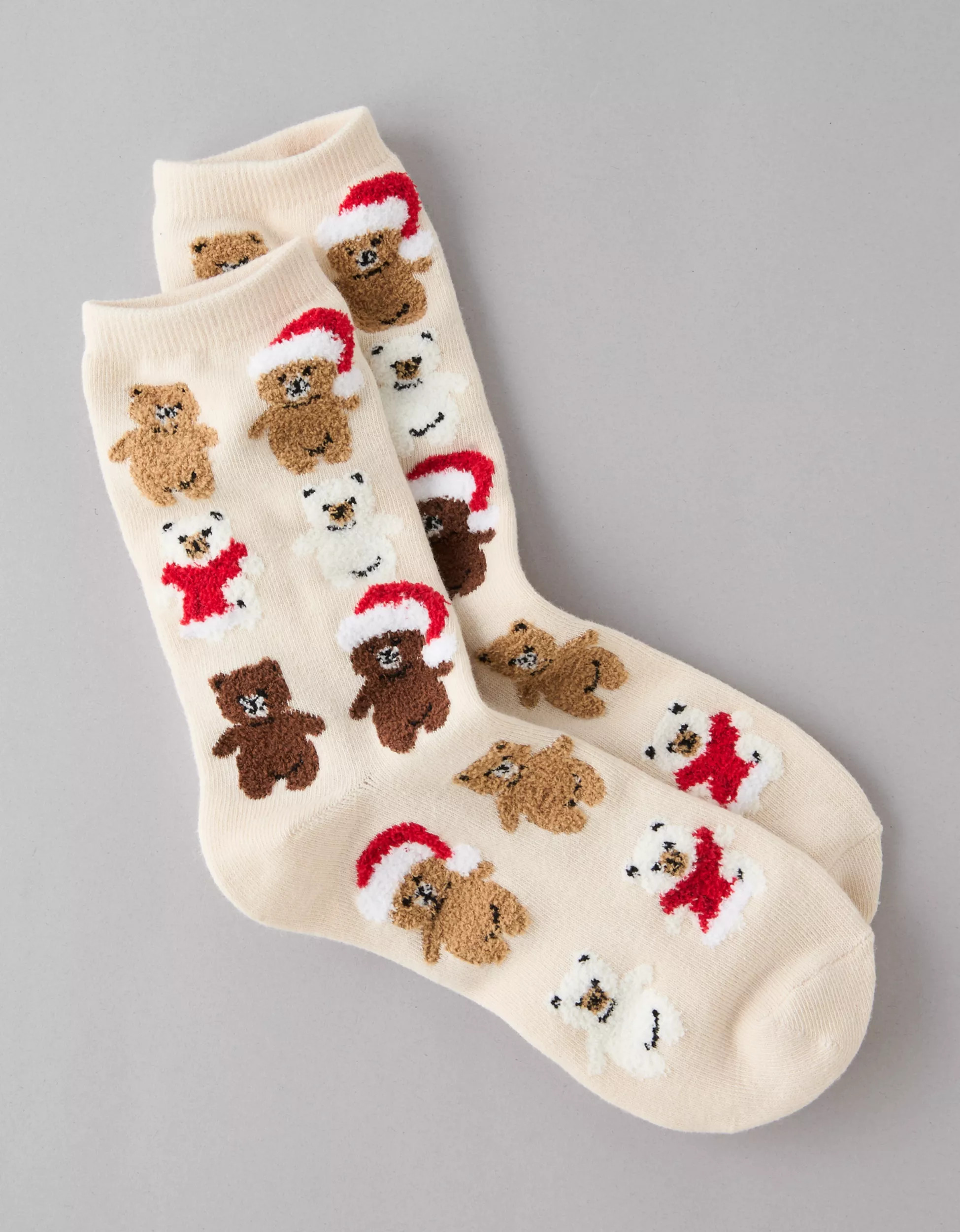 AE Holiday Teddy Bear Crew Socks | American Eagle Outfitters (US & CA)
