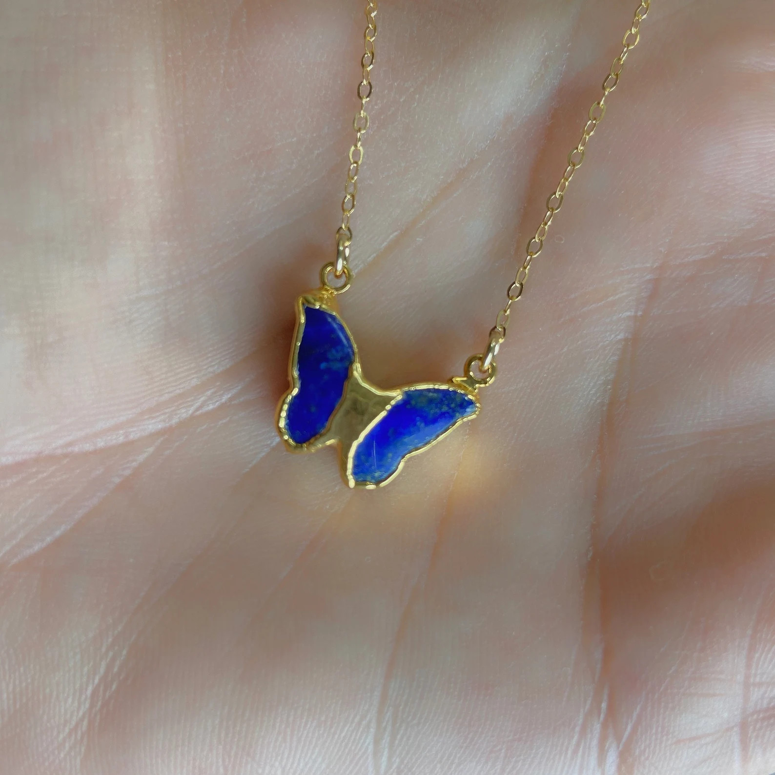 Gold Lapis Necklace // Lapis Butterfly Necklace // Gold Butterfly Necklace - Etsy | Etsy (US)