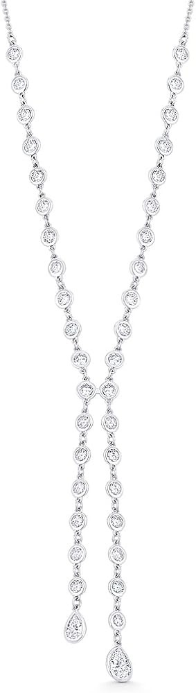Alfred & Vincent Round Cut & Pear-Shaped CZ Multi-Bezel Link Double Drop Y-Necklace in .925 Sterl... | Amazon (US)