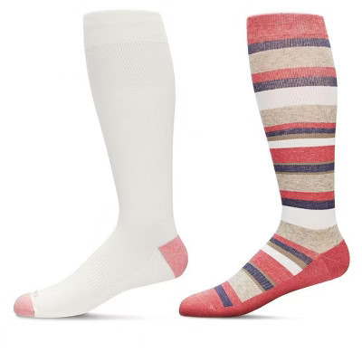 MeMoi 2 Pair Bundle Women's Compression Socks Pink-Ivory 9-11 | Target