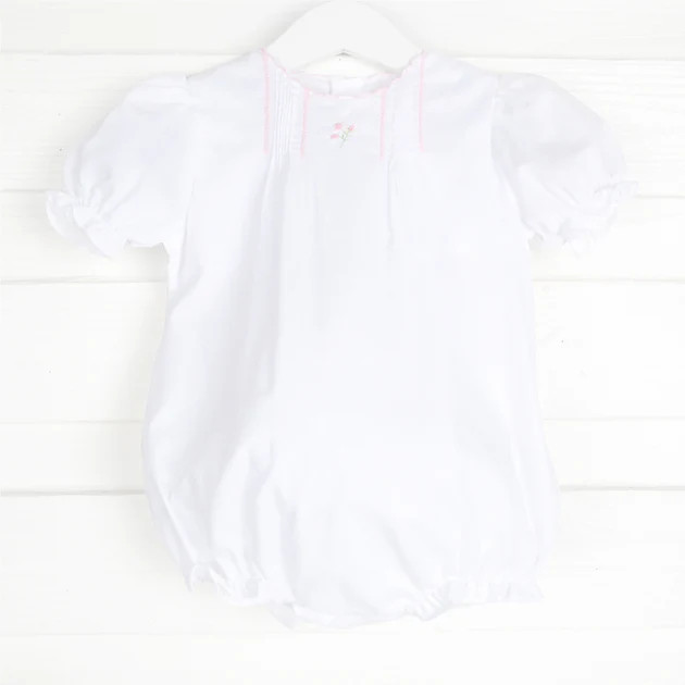 Rosebud Embroidered Bishop White Bubble | Classic Whimsy