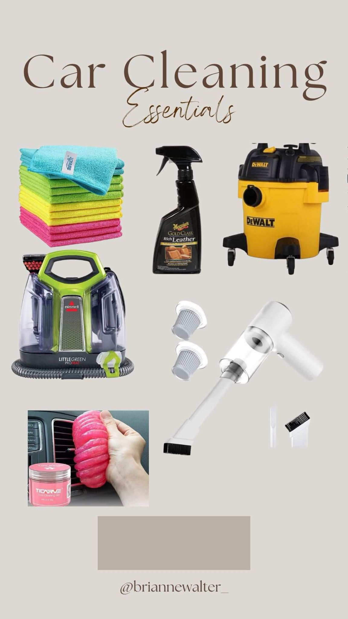 Car Cleaning Essentials:

Leather cleaning, car cleaning, car clean with me, handheld vacuum, mini vacuum, car cleaning tools, car cleaning gadgets, car cleaning hack, cleaning tips, how to clean, non toxic cleaning, microfibre cloths, leather cleaner, fabric cleaner, bissell carpet upholstered cleaner, dewalt wet dry vacuum cleaner, car cleaning putty 

#LTKSaleAlert #LTKHome #LTKFindsUnder50