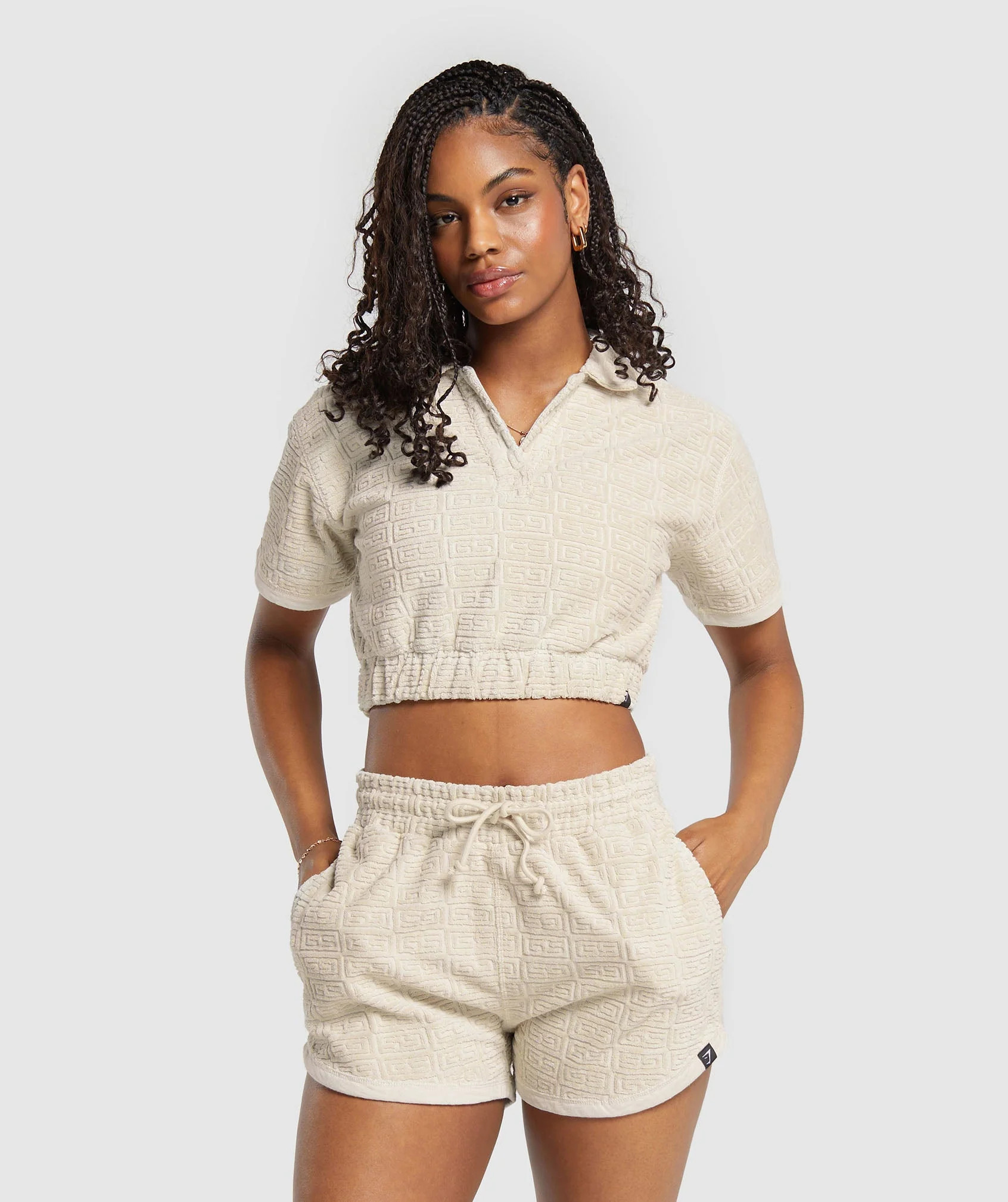 Gymshark Monogram Towel Crop Top - Pebble Grey | Gymshark US