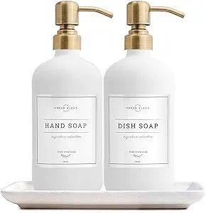 Vine Creations Glass Soap Dispenser, 2 Pack Kitchen Soap Dispenser Set with Ceramic Tray, Stainle... | Amazon (US)