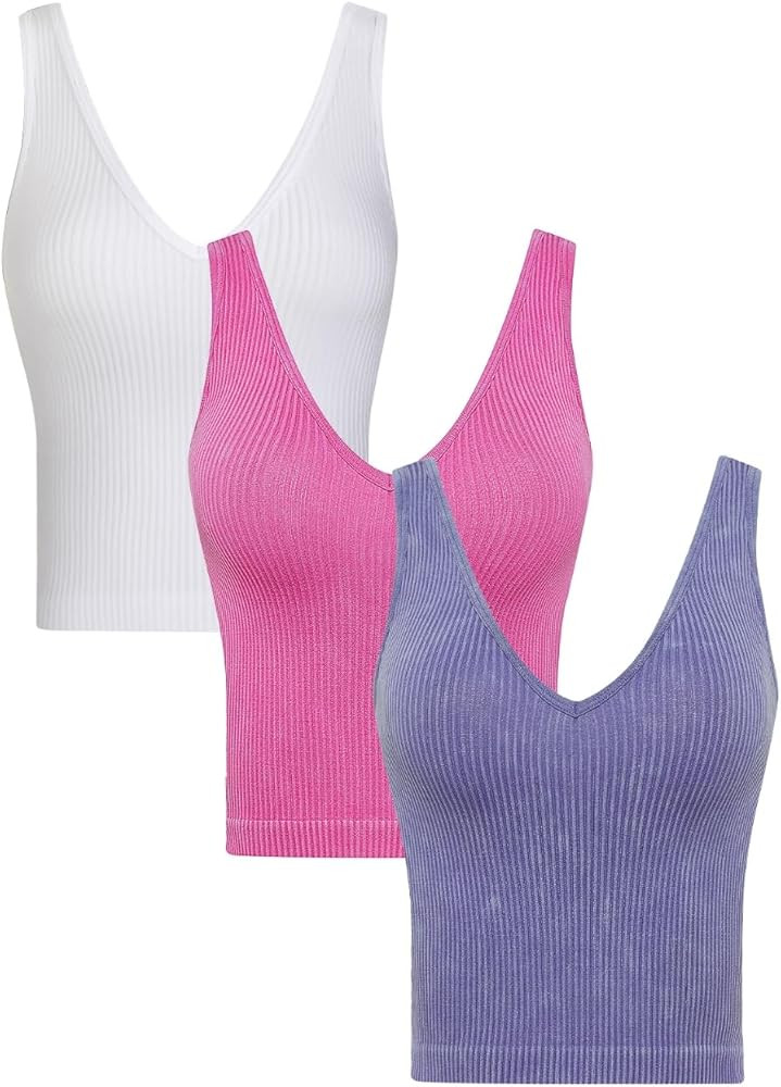 Ribbed Tank Tops for Women, V-Neck Seamless Stretchy Camisole Tank Tops | Amazon (US)