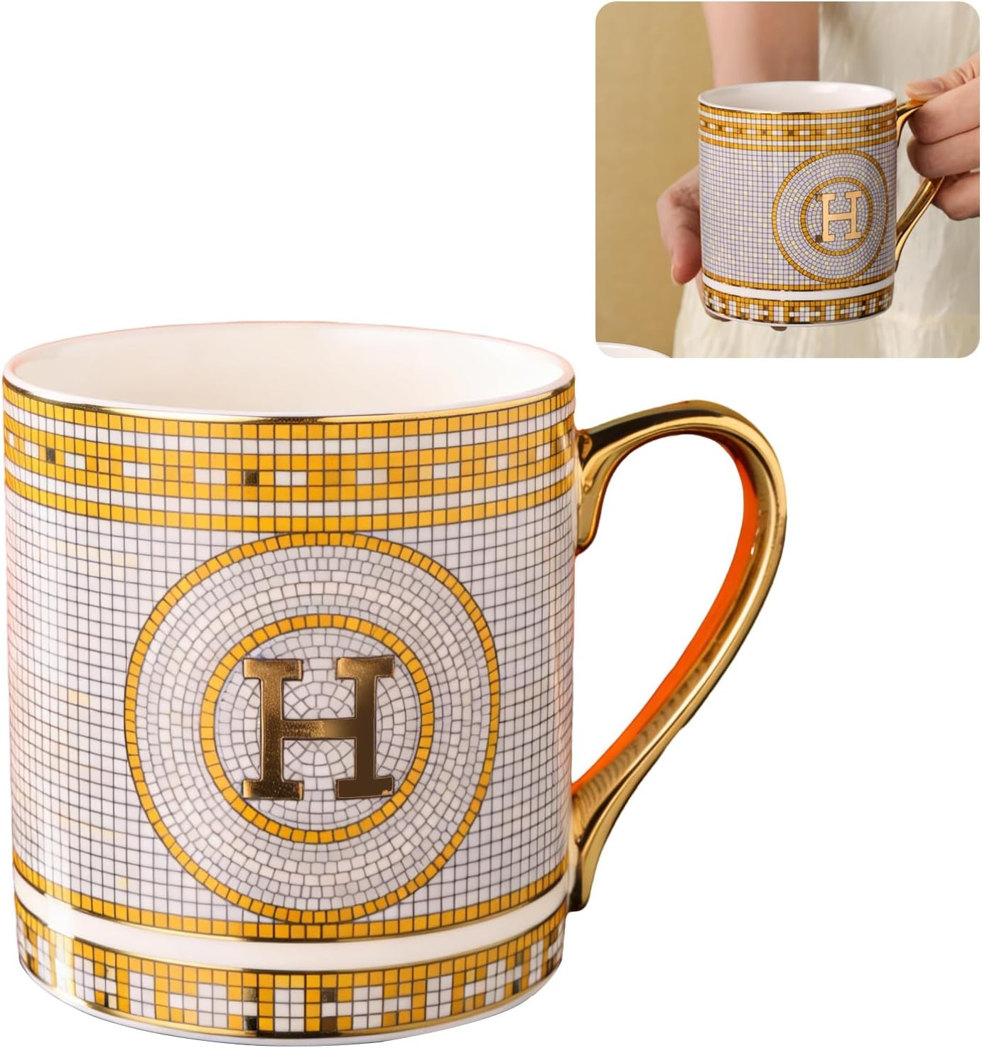 Royalebox Luxury Gold Rim Porcelain Coffee Mug - Elegant Mosaic Pattern Ceramic Tea Cup, 14oz Large Capacity Latte Cup for Afternoon Tea, Suitable for Home Decor and Office Use | Amazon (US)