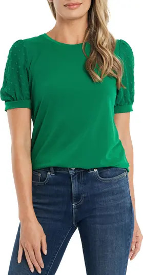 Puff Sleeve Mixed Media Top | Nordstrom