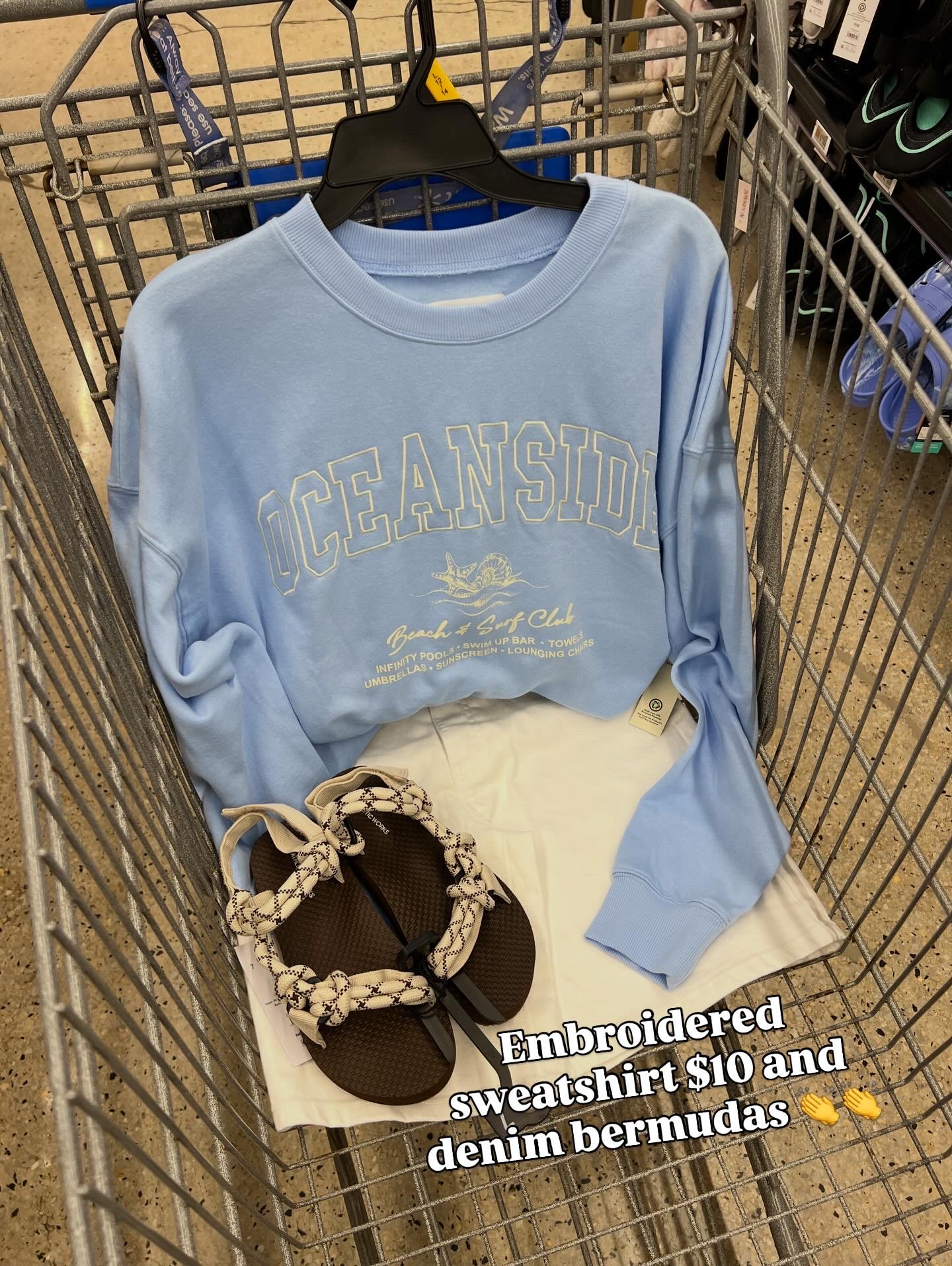 Walmart $10 graphic sweatshirt and Bermuda denim shorts outfit idea! #walmartfashion 