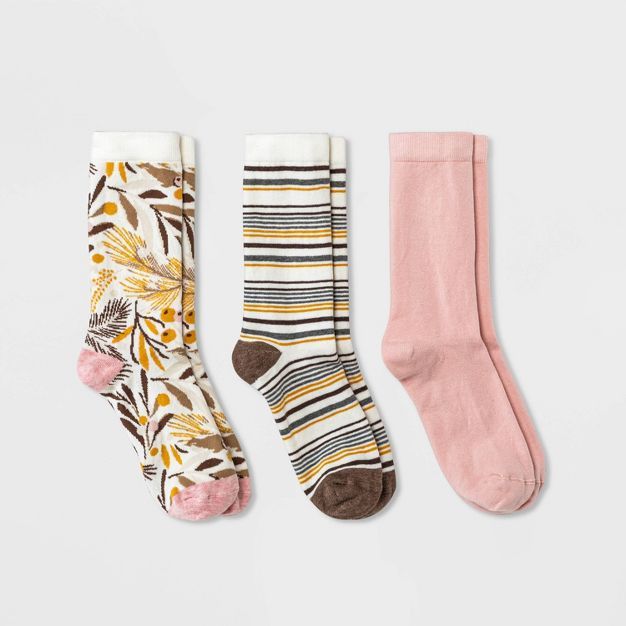 Women's Floral Hearth Blossom 3pk Crew Socks - A New Day™ Ivory/Pink 4-10 | Target