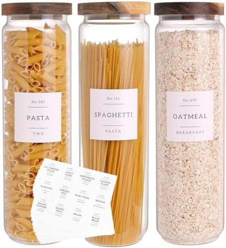 3 Set Glass Pantry Storage Jars with Acacia Airtight Lid - 50oz Thicken Glass Kitchen Canisters w... | Amazon (US)
