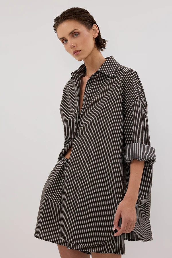 PALMA BITTER CHOC OVERSIZED SILK BLEND SHIRT | DISSH