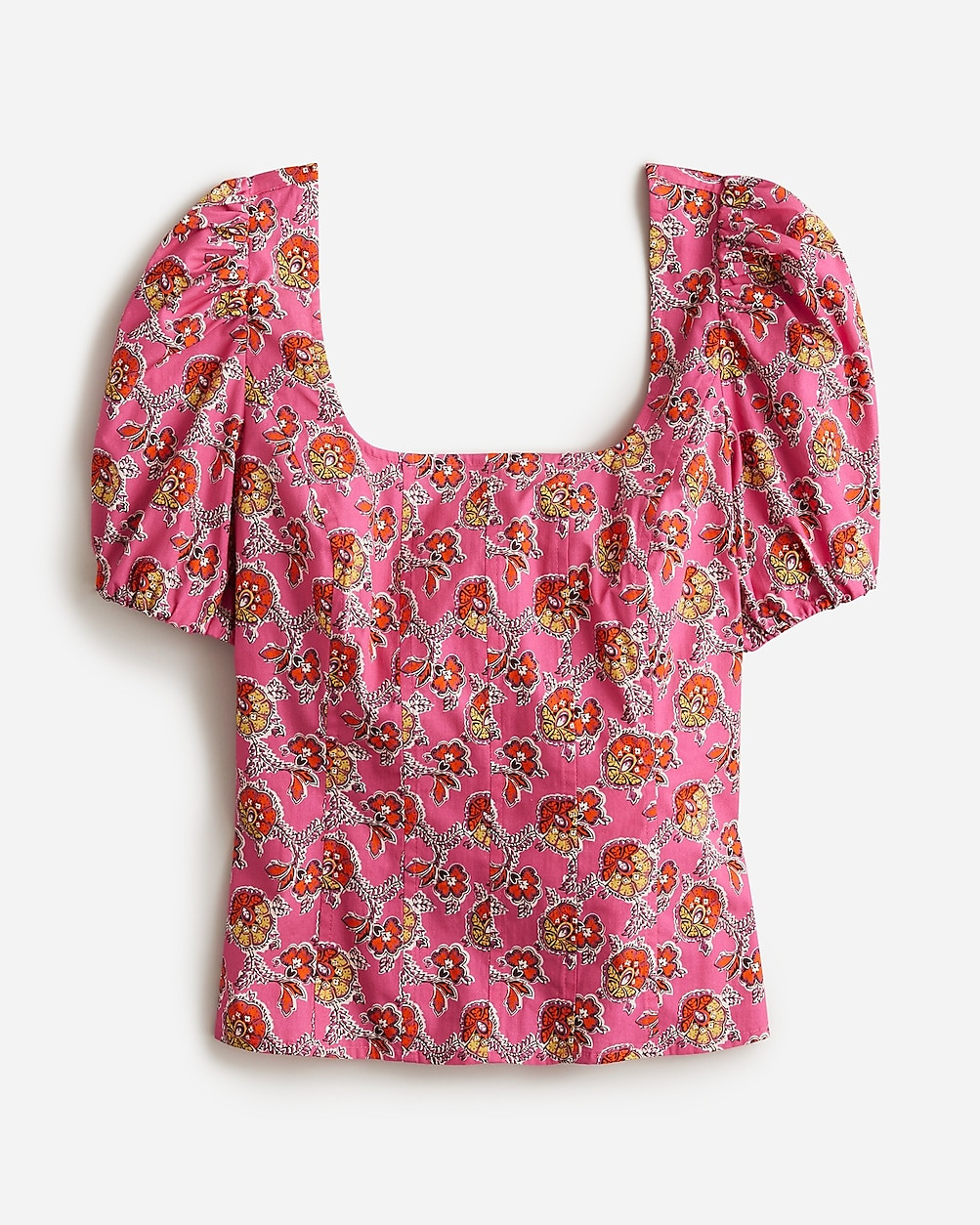 Puff-sleeve squareneck top in Ratti® pink blooms print | J. Crew US
