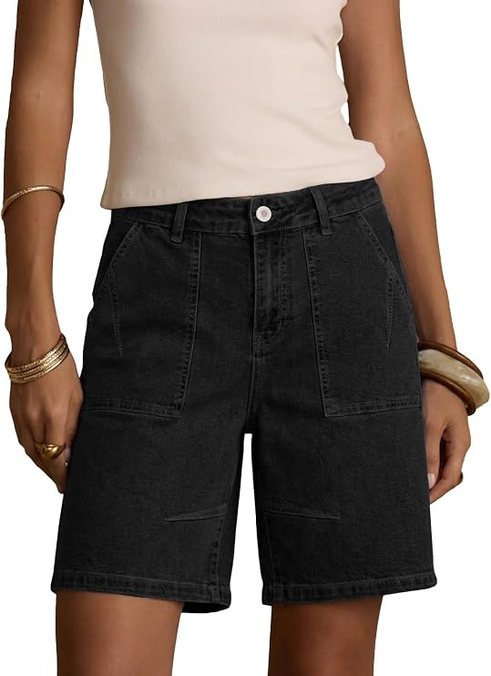 Sidefeel Women's Jean Shorts High Waisted Stretchy Bermuda Pleated Denim Summer Shorts | Amazon (US)