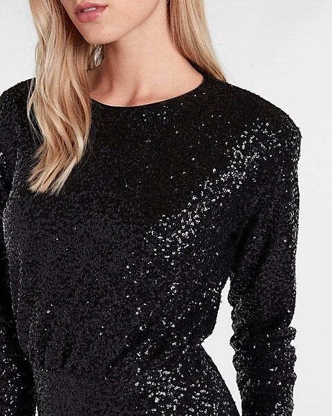 Sequin Strong Shoulder Mini Dress | Express