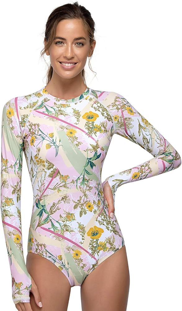 AXESEA Womens Long Sleeve Rash Guard UV UPF 50+ Sun Protection Printed Zipper Surfing One Piece Swim | Amazon (US)