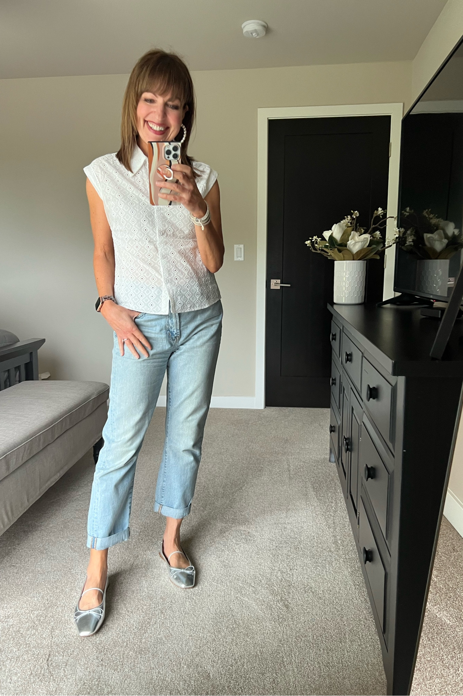 Lace blouse, denim and silver ballet flats! 

Madewell Perfect Vintage Jeans, silver ballet flats, Molly Bracken, lace blouse, spring denim outfit, 

#LTKstyletip #LTKshoecrush #LTKunder100