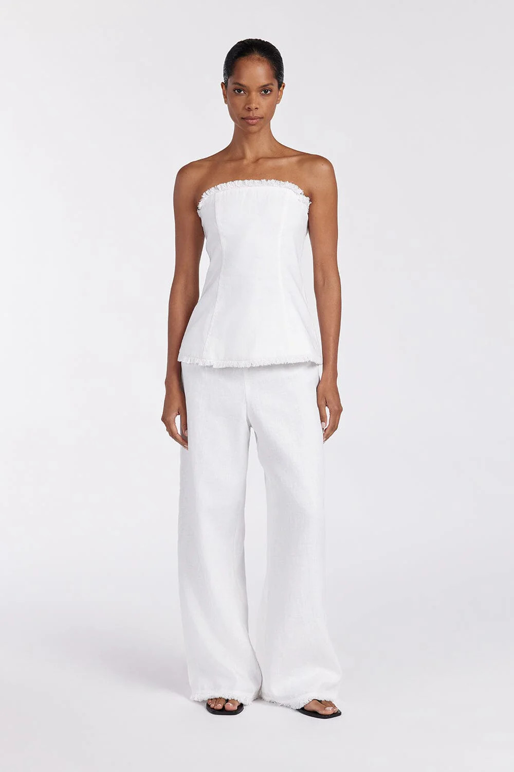 ZAHARA WHITE LINEN FRINGED PANT | DISSH